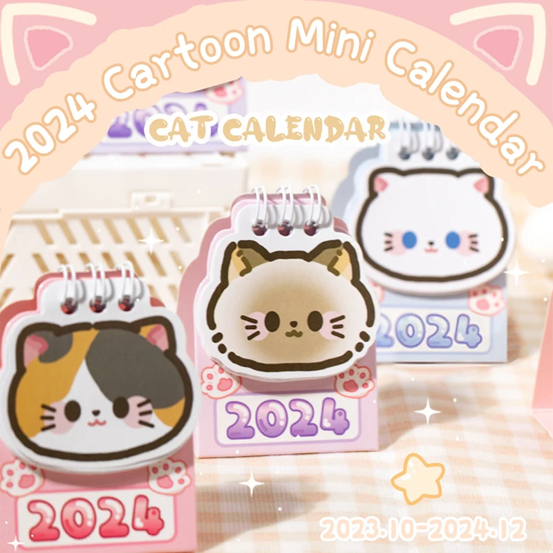 

2024 Loose Leaf Ring Calendar Creative Cartoon Desktop Mini Calendar Student Date Record Calendar Book Decoration Ornaments