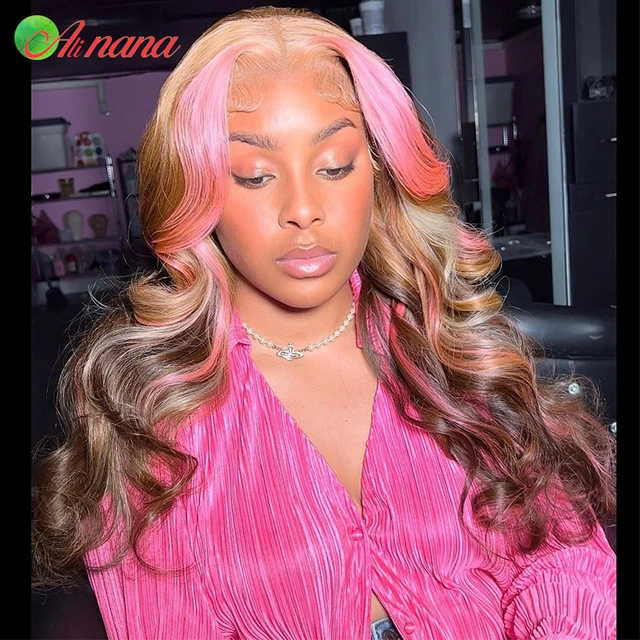 Highlight Blonde Pink Body Wave 13X6 Lace Frontal Wig Human Hair Wig For  Women Pre-Plucked