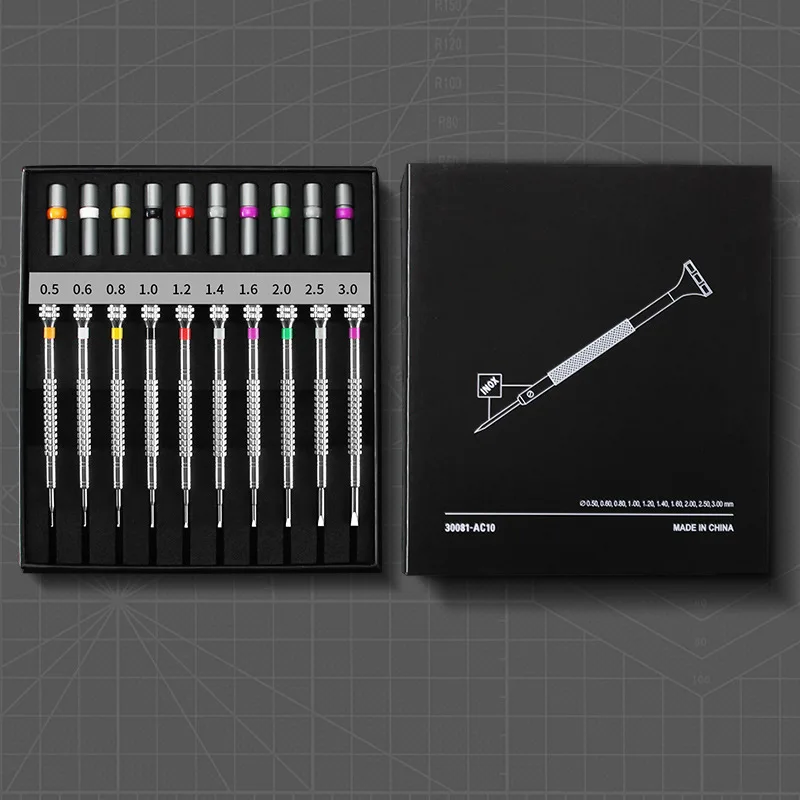 새로운 정밀 시계 스크루 드라이버 세트 10pcs 0.5-3.0mm 필립스 시계 용 원피스 핸드 스크루 드라이버 안경 시계 제조 도구