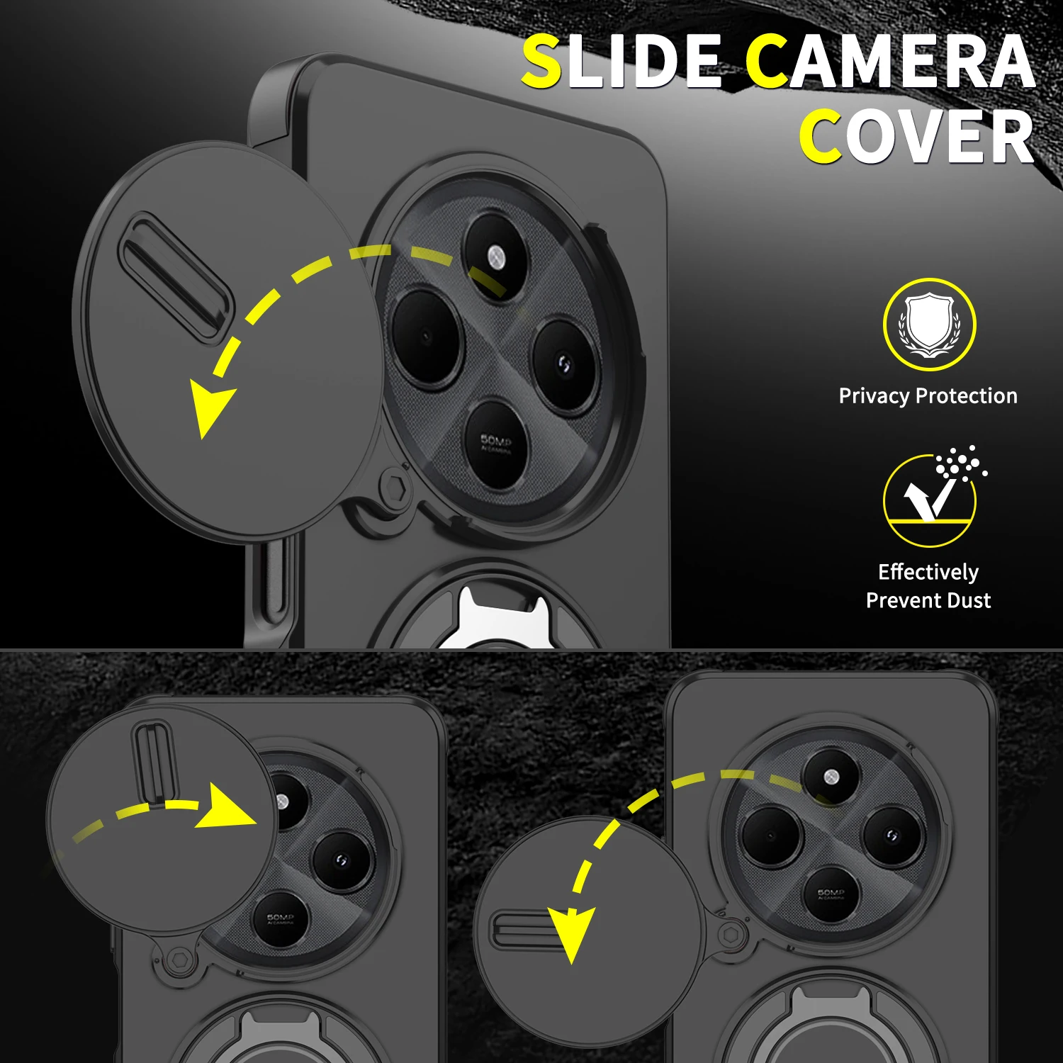 Magnetic Ring Shockproof Armor Case with Slide Camera Protection Cover