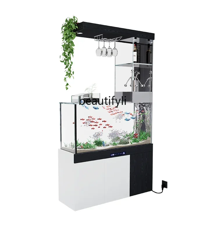 

Fish Tank Living Room Small Intelligent Ecological Change Water Bottom Filter TV Cabinet next to Glass Aquarium