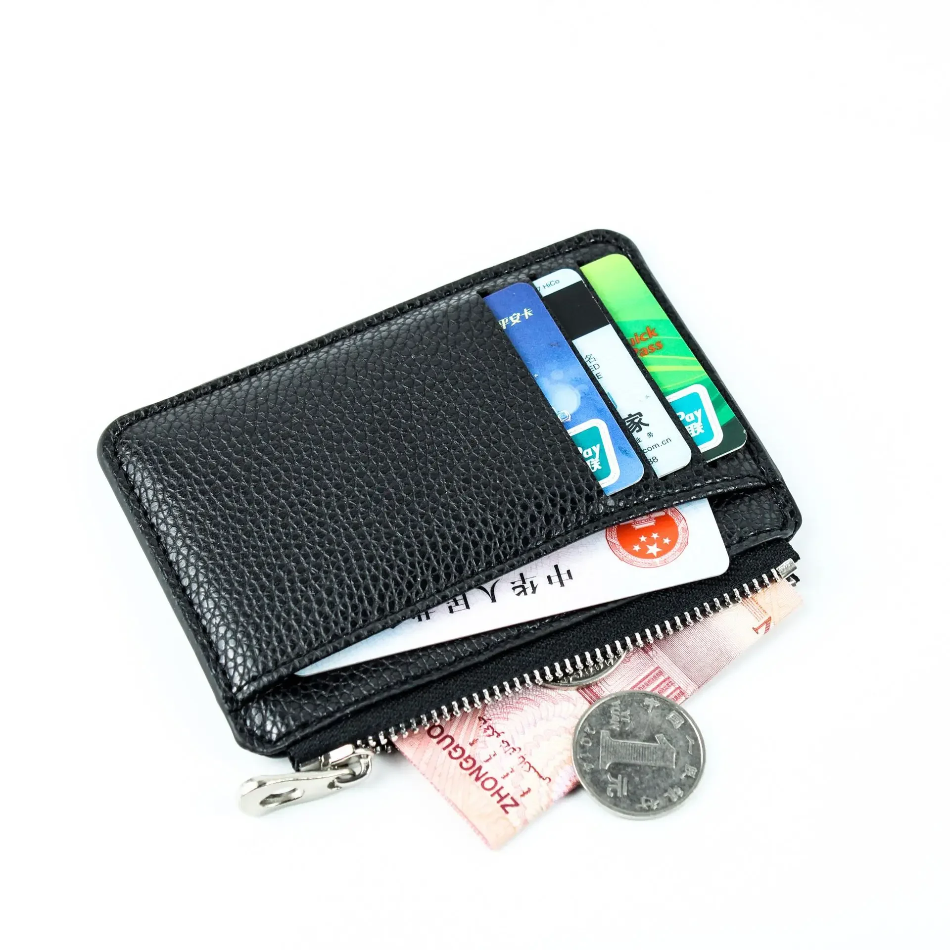 Mini Zipper Card Bag Slim ID Bank short wallet Credit Organizer Portable Small Slim Ultra-thin Short Purse for Men Black
