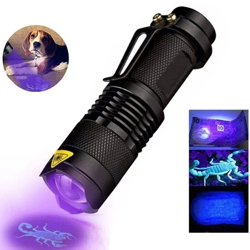 

UV Flashlight Ultra Violet Light With Zoom Function Mini UV Black Light Pet Urine Stains Detector Scorpion Use AA/14500 battery