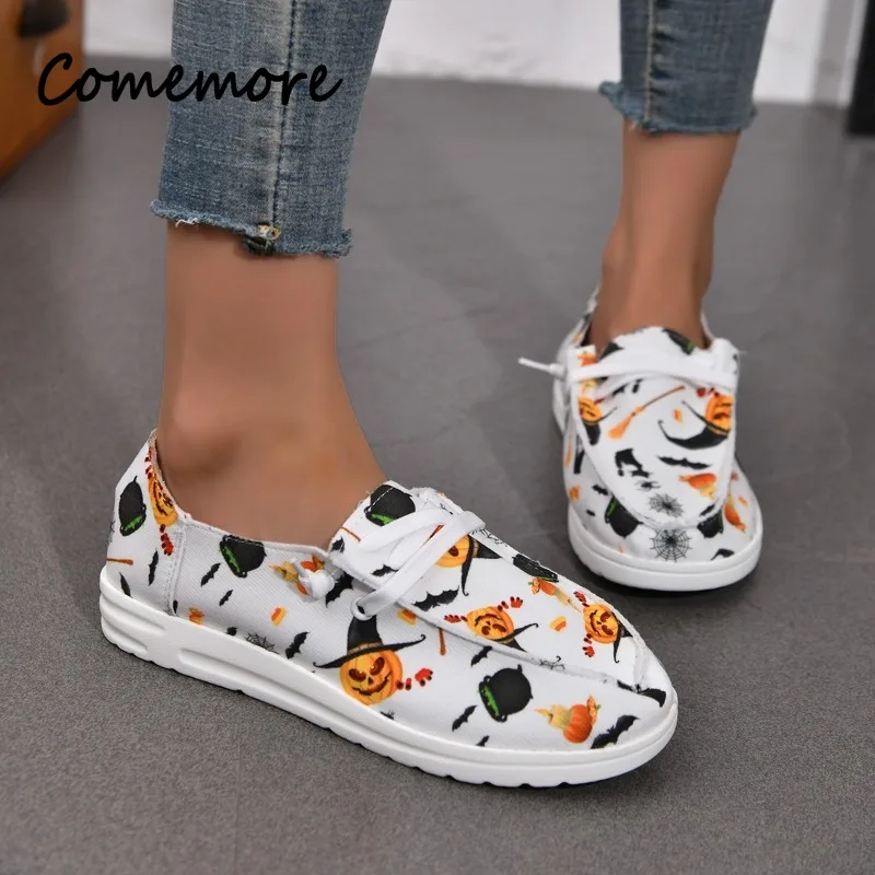 

Comemore весна осень Хэллоуин Тыква принт Призрак Череп парусиновая обувь повседневная обувь женские спортивные кроссовки Женская обувь