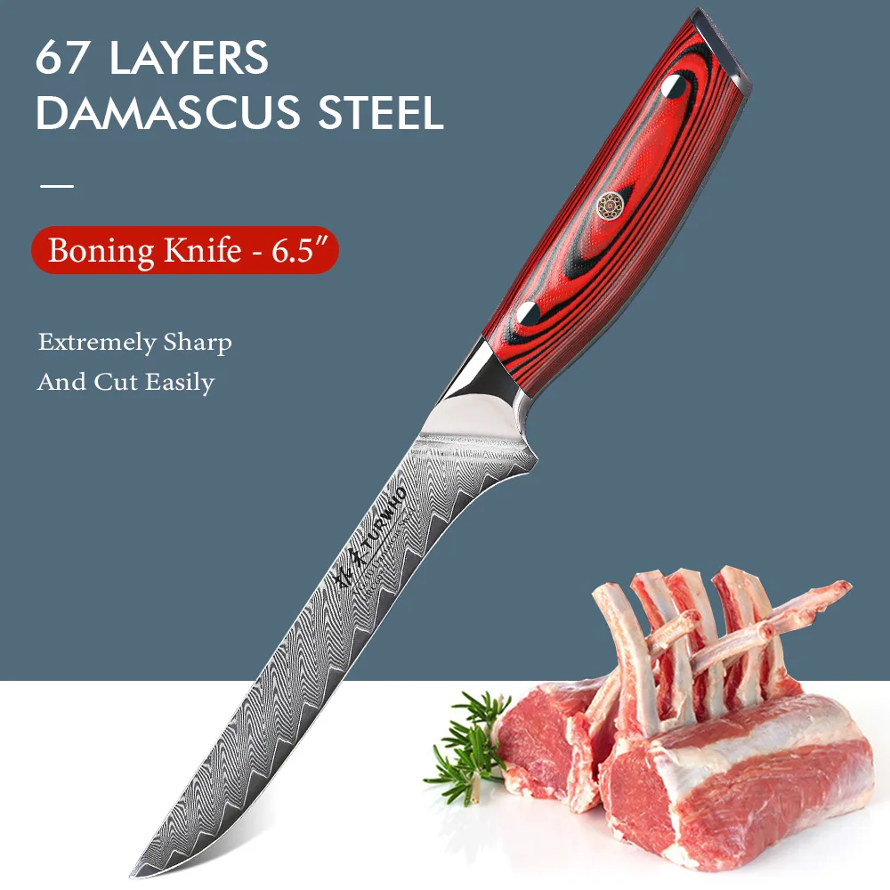 

TURWHO 6.5 Inch Boning Knives 67 Layer Damascus Steel Bone Knife Chef Knife Sashimi Salmon Sharp Kitchen Knife Red VG10 Handle