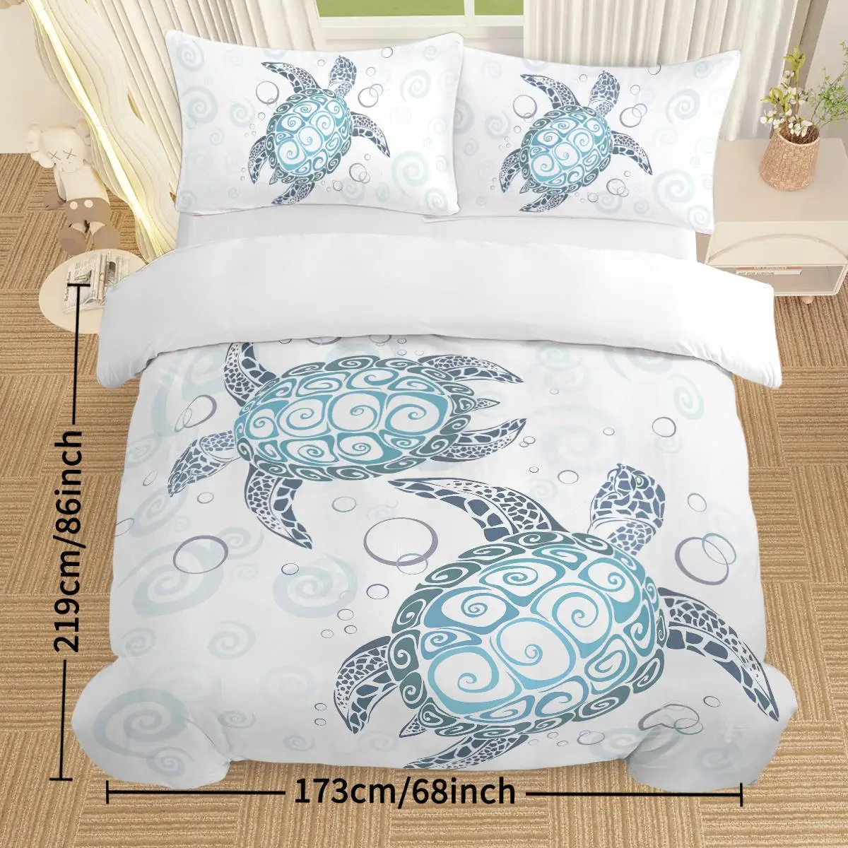 Aqua Teal Sea Bedding Set - 3PC Full Duvet Cover & 2 Pillowcases, Ocean-Themed Comforter for Beach Lovers 2