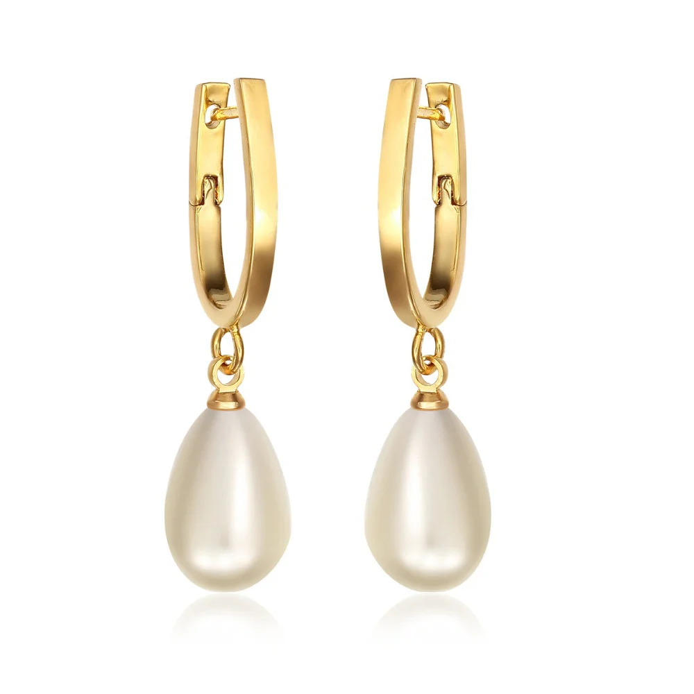 Gold Color U Circle Hoop Teardrop White Faux Pearl Drop Dangle Earrings For Women Pendientes Aros Korean Party Jewelry Bijoux | Украшения и