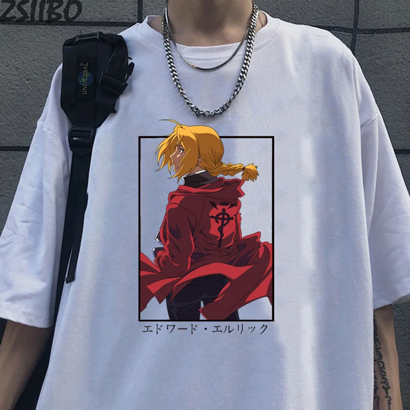 

Крутая футболка с графическим принтом Эдварда Элрика, рубашка в стиле Харадзюку для подростков, свободная футболка Эдварда Элрика, Топ