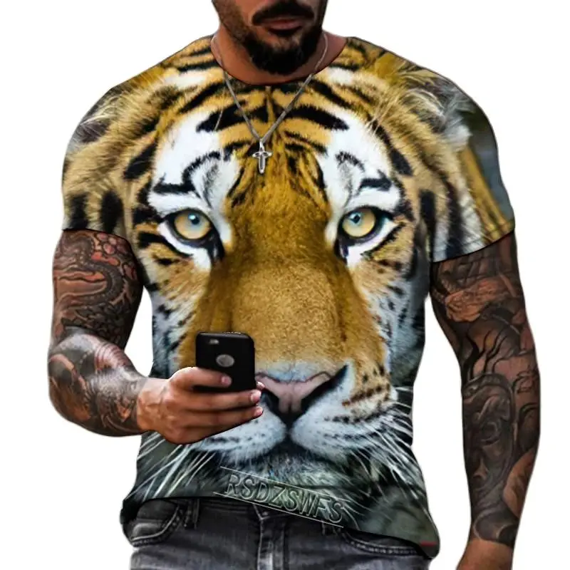 

2023 Men Animal Pattern 3D Printing Design Summer Loose Round Neck Short Sleeved Breathable Shirt Fashion Casual Streetwear Tops