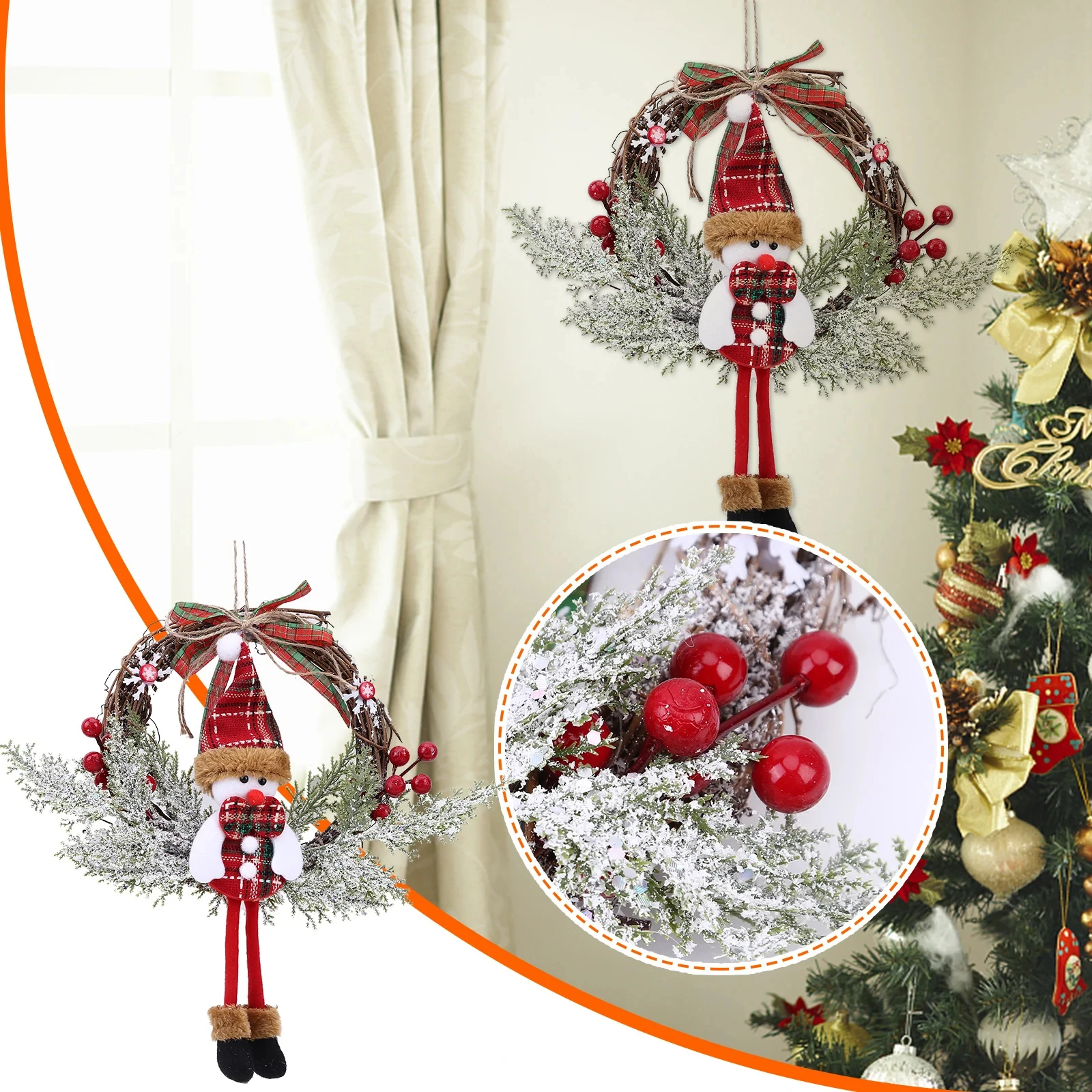 Christmas Wreath Artificial Dead Branches Garlands Hanging Floral Foliage Garland for New Year Xmas Decoration Ornaments Props christmas decoration wreath for front door wall hanging snowball red berry pine cone garland ornament for xmas party