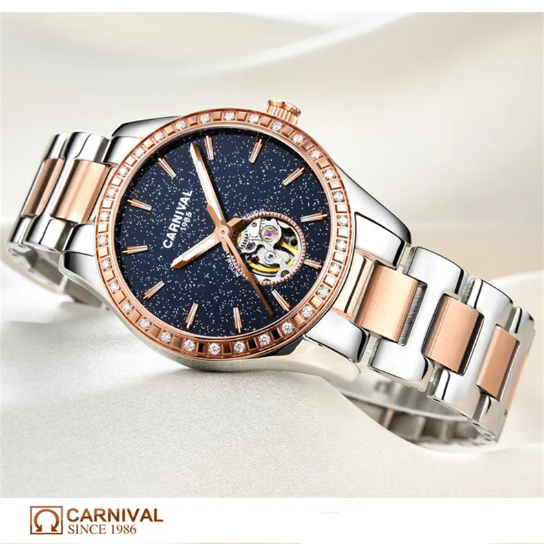 CARNIVAL Luxus Automatische Mechanische Frauen Uhren Mode Diamant Damen Starry Sky Uhr Wasserdichte Weibliche Uhr Für Geschenk_voghion.com