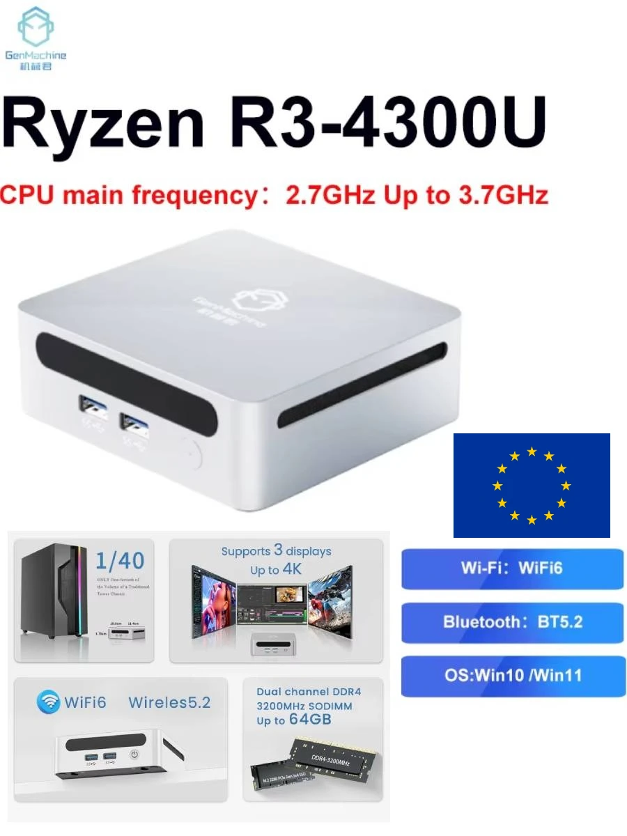 2025-GenMachine New Mini PC AMD Ryzen 4300U Processor
