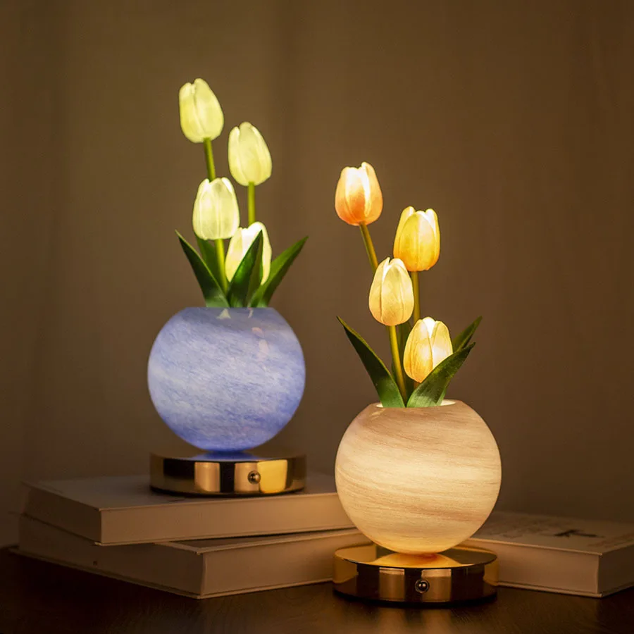 Tulip LED Night Light USB Rechargeable Desk Decor Lamp Table Lamp Bedroom Bedside Room New Year's Christmas Decorations