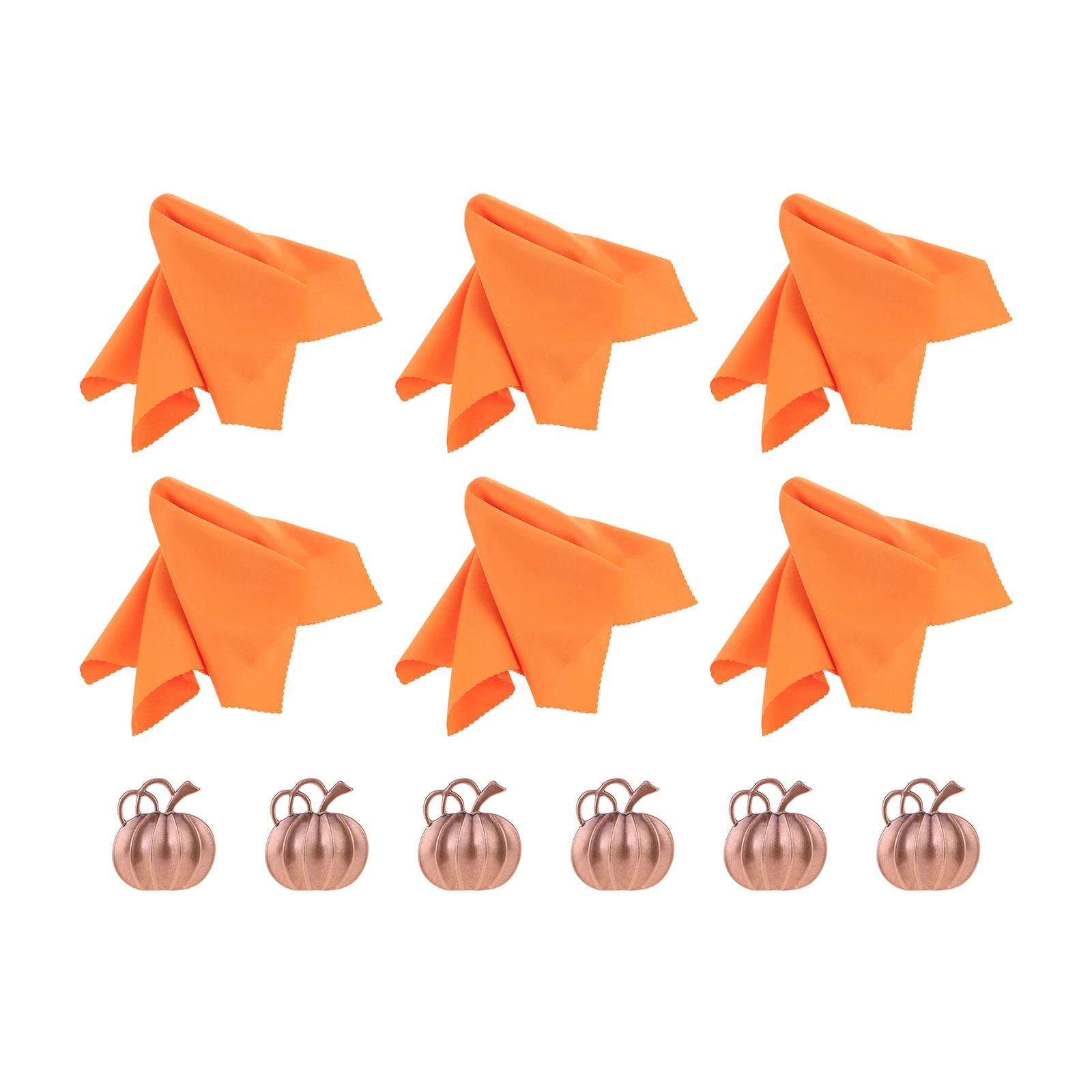 

6+6 Napkin Rings+Cloth Napkin 48cm Creative Pumpkin Alloy Napkin Buckle Holder Decor Dinner Table Halloween Party Hotel Banquet