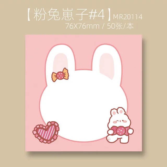 Korean Ins Not Sticky Memo Pads Cartoon Cute Student Message Stationery Office Learn Simple Planner Label Paper Kawaii Tearable Pink Bunny 4