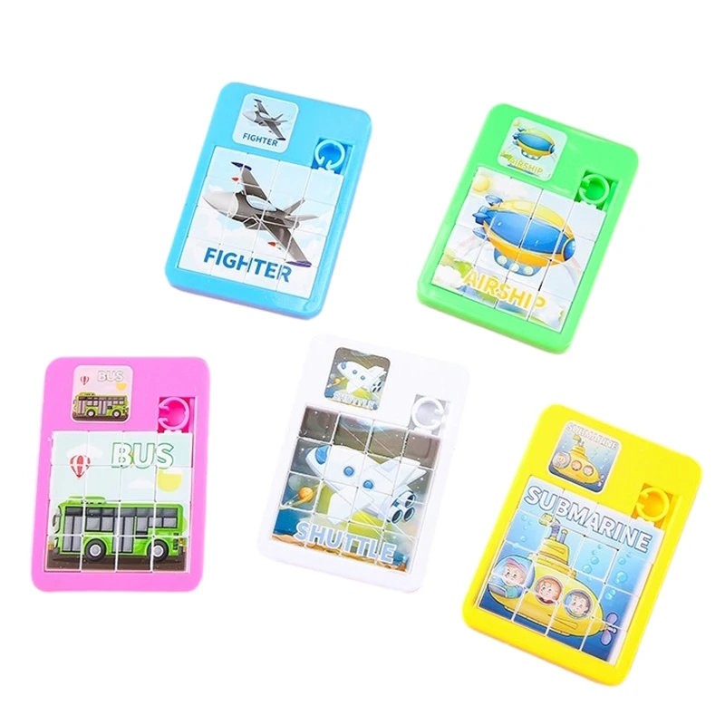 

1PC Traffic Aircraft Puzzles Cartoon Huarong Road Sliding Puzzle Learning Education Toy Brain Exercise Mini Jigsaw Toys Random