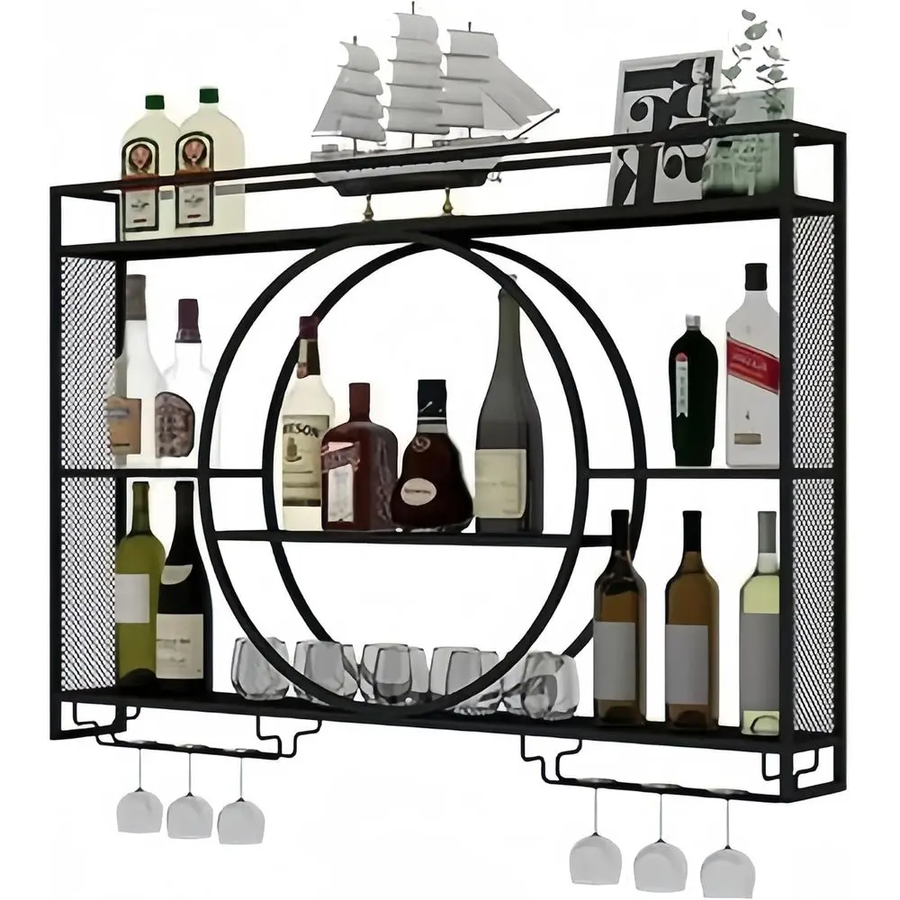 47 Inch Wall Mounted Wine Rack, 3-Tier Wall Bar Shelves for Liquor ...