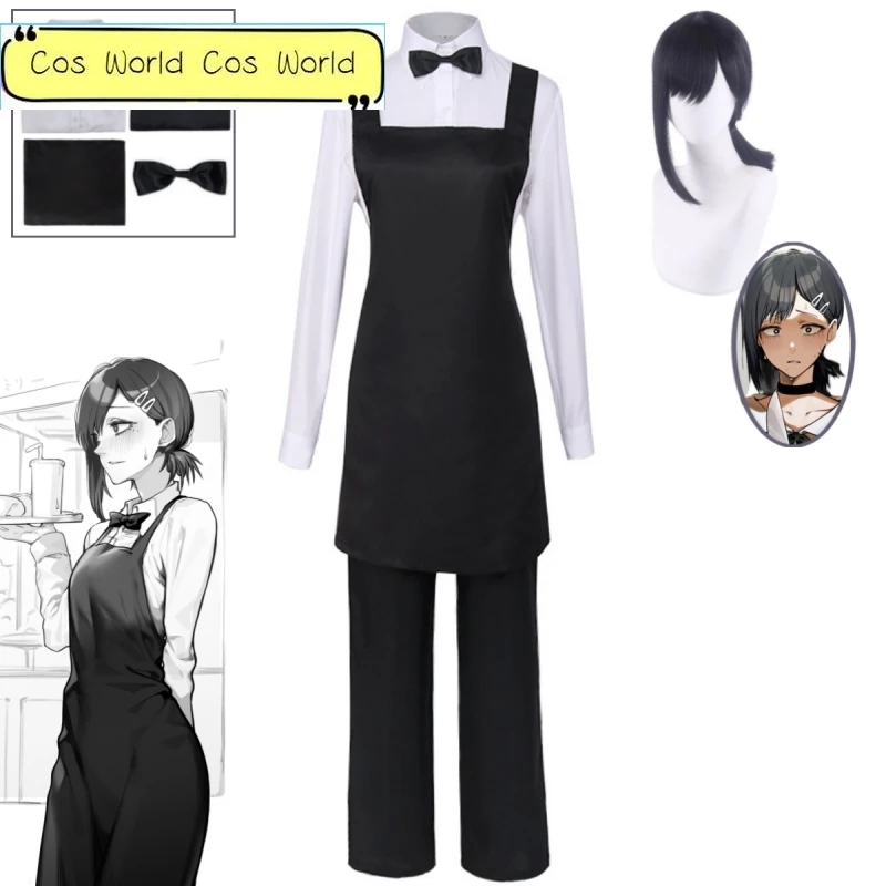 

Anime Gergaji Mesin Cosplay Pria Kobeni Higashiyama Kemeja Kostum Black Apron Attendant Uniform Demon Hunter Halloween Party Set
