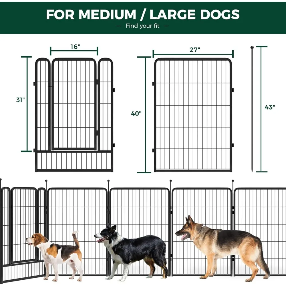 FRollick Dog Playpen for Yard, RV Camping, 40 inch 24 Panels for Medium and Large Dogs│