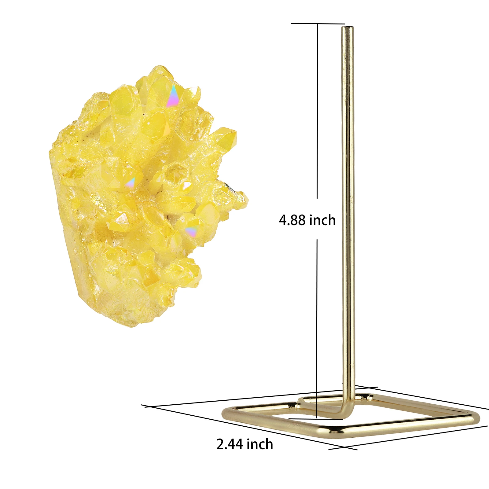 Titanium Coated Rock Quartz Crystal Cluster With Gold Metal Stand Raw Specimen Geode Stone For Home Decor Table Display