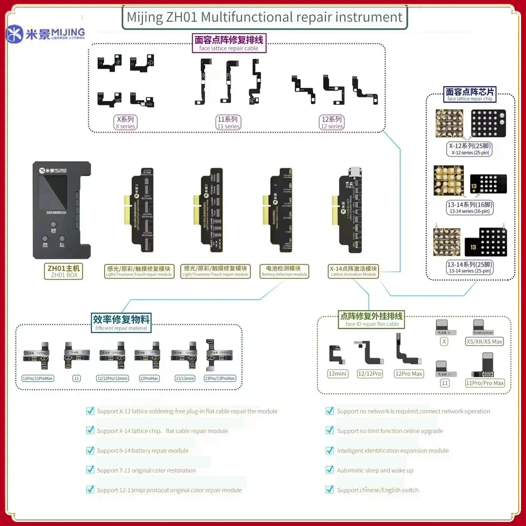 Mijing Zh01 Face Id Repair Dot Matrix Cable Dot Projector Flex Battery Data Change Per Iphone X Xr Xs 11 12 13 14 Pro Programmer