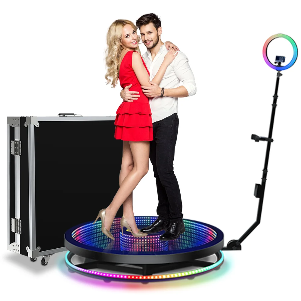 

Spinner Led Mirror Glass 360 Photo Booth Video 80cm 3ppl Rotating Photobooth Platform For Party With Flight Case Free Logo