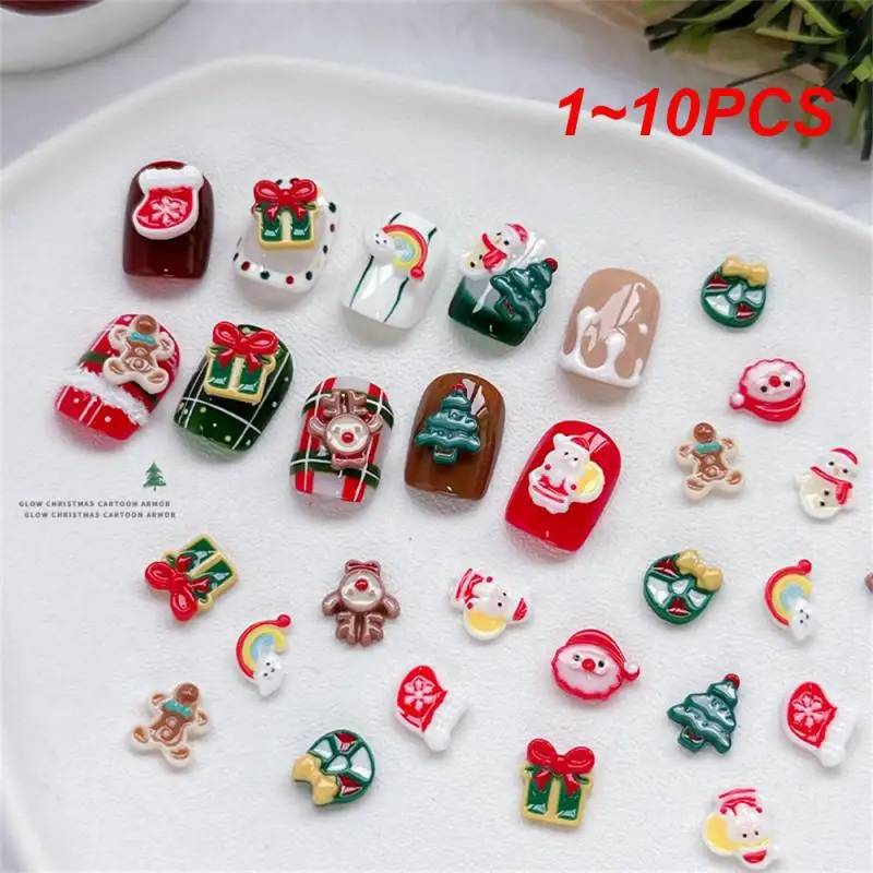 

1 ~ 10 шт. Рождественская серия украшений для дизайна ногтей светящаяся Резина трехмерные украшения для ногтей Санта-Клаус Олень милый маникюр