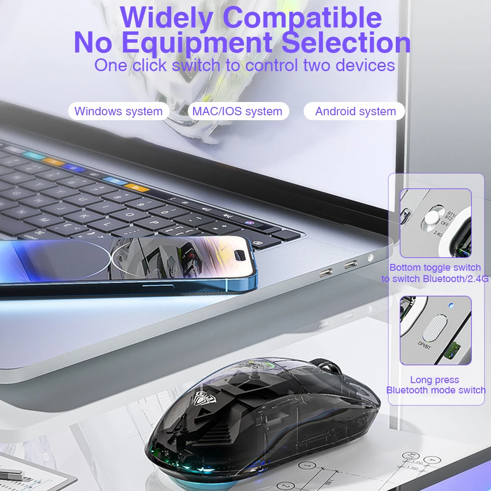 Mouse Wireless AULA SC660 Mouse da gioco Bluetooth 10000DPI sensore ottico Mouse ergonomico programmabile Macro per PC portatile Gamer