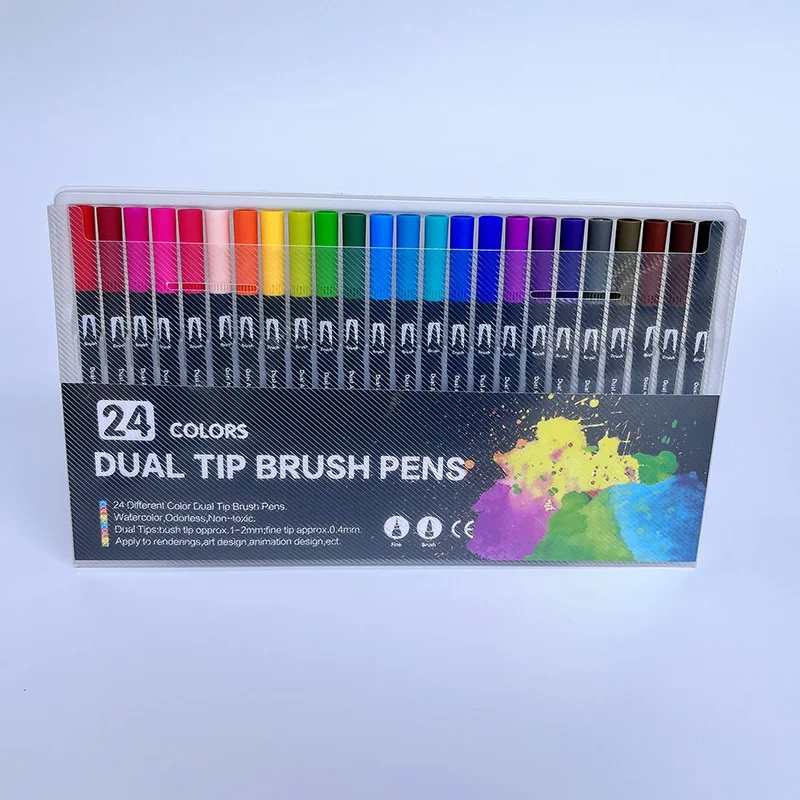 

24colors Double-ended marker pen painting anime drawing art supplies black rod
