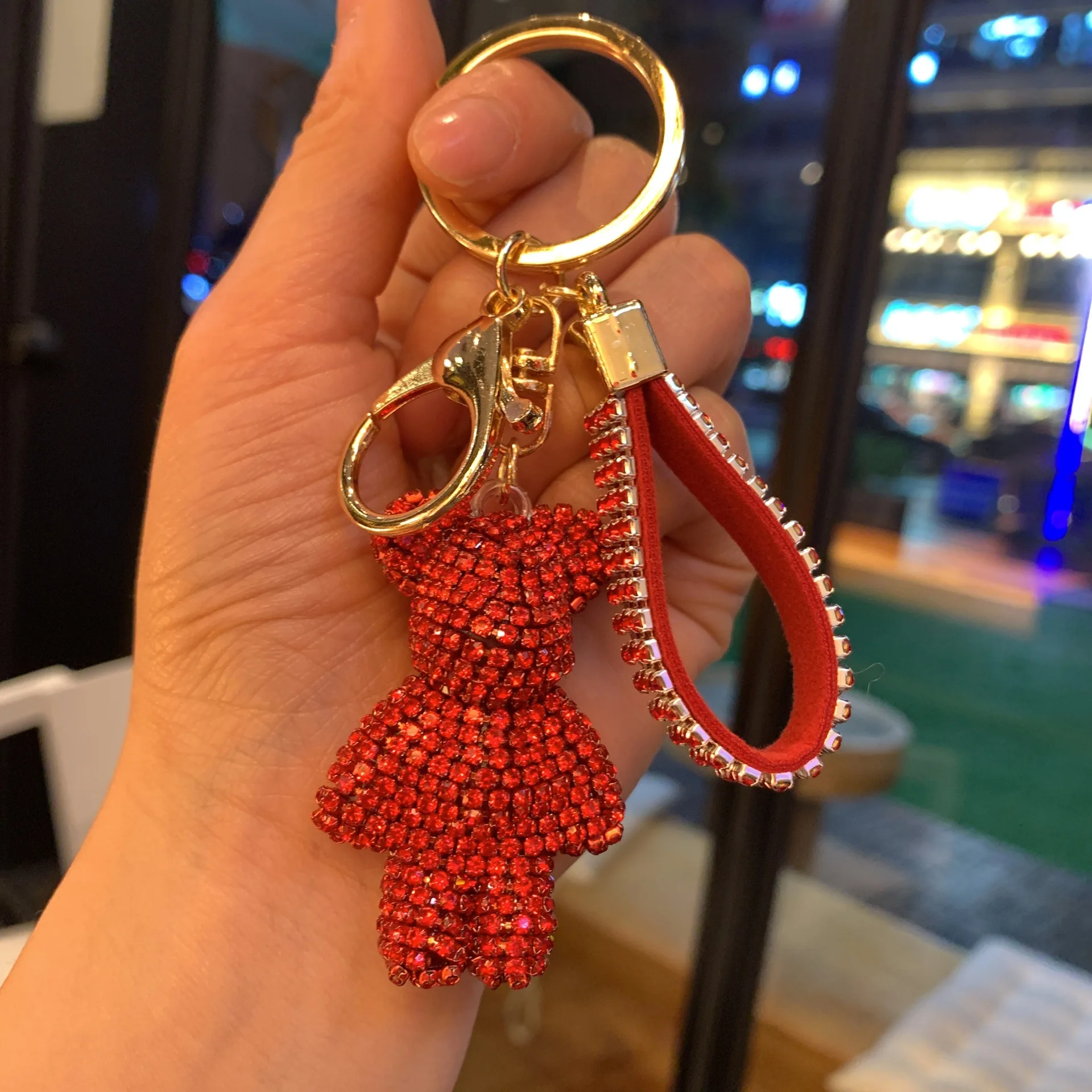 Charm Rhinestone Cartoon Bear Keychain Pendant For Women Bag Men