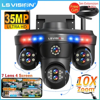 LS VISION Zoom ottico 10X Telecamera IP WiFi a 4 schermi Telecamera IP WiFi esterna da 35 MP Telecamera PTZ di sicurezza con tracciamento automatico Telecamere di sorveglianza domestica