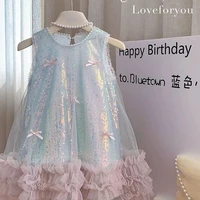 Jupe d'été pour filles, vêtements pour enfants, Style coréen, avec nœud scintillant, princesse, décontractée, Simple, quotidien, nouvelle collection 2025 6