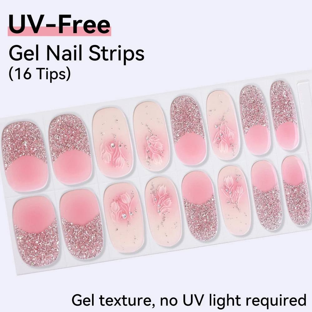 Radiant Shimmer Collection: Sparkling Gel-Texture Nail Strips with High-Shine Glitter & Gold Foil