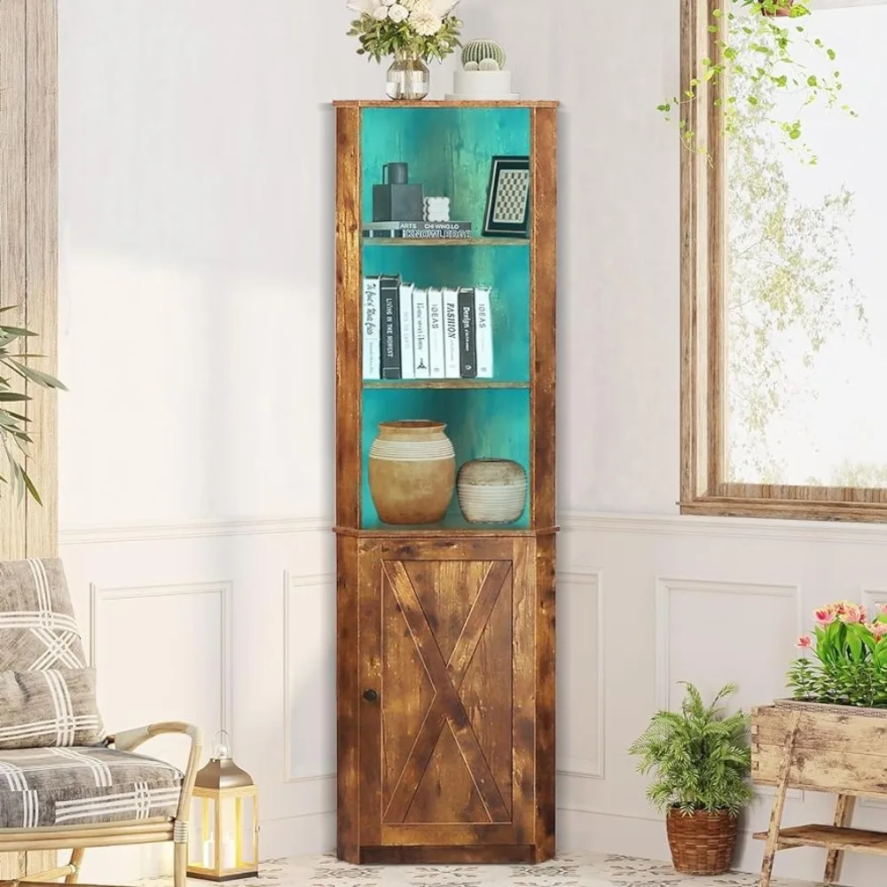 

Wall Shelf Kitchen Home Decorations Corner Cabinet With LED Lights Home Decor Items Rustic Brown Bar Small Space Room Decoration
