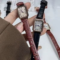 Retro Watches Classic Casual Quartz Dial Leather Strap Band Rectangle Clock Fashionable Wrist Watches for Women Harajuku Y2k 1