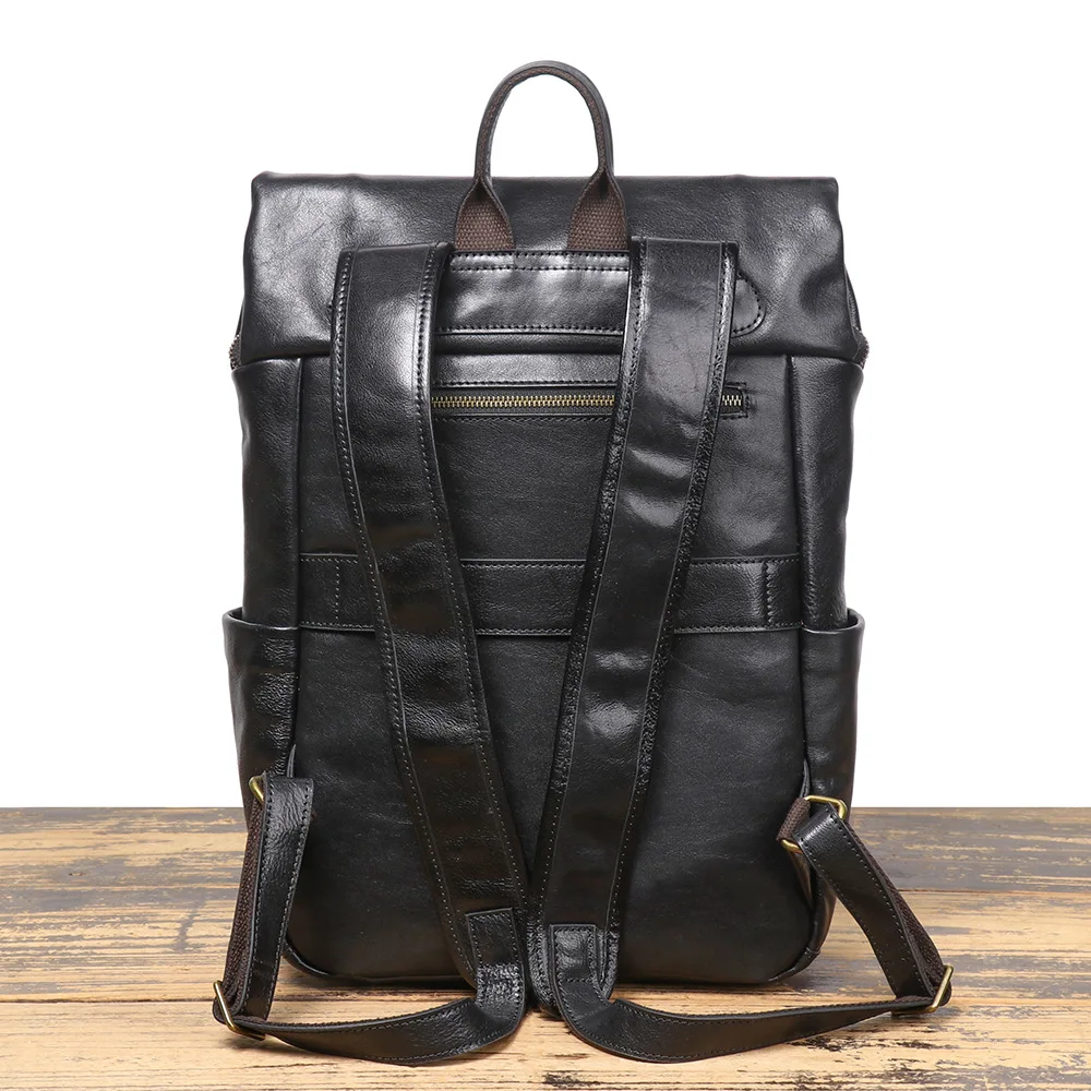 Stylish New Men's Genuine Leather Double Shoulder Backpack