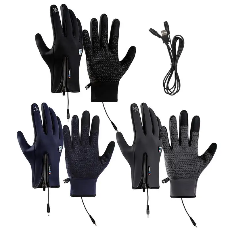 M-XL USB Touch Screen Gloves Winter Ski Gloves Windproof Heated Gloves For Women Men Cycling Running Driving Hiking Walking 3