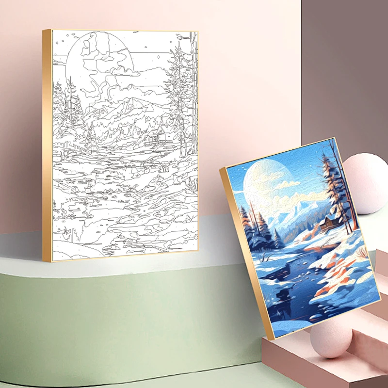SDOYUNO 그림으로 색칠하기, 그림으로 그림그리기, 그림으로 그린 풍경, 푸른 흰색 숲, 눈 풍경, 가정용 벽 장식