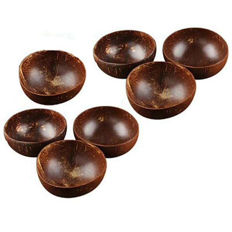 

12-15Cm Coconut Bowl Handmade Coconut Shell Tableware Wood Spoon Dessert Salad Fruit Mixing Bowl Rice Ramen Bowl, 7PCS