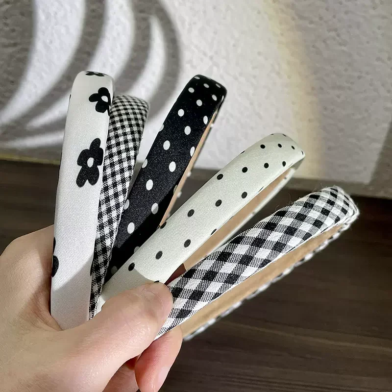 Polka Dot Hair Bands for Women Floral Print Hair Hoop Headbands Sweet Girls Plaid Hairband Hair Accessories Headwear Headdress