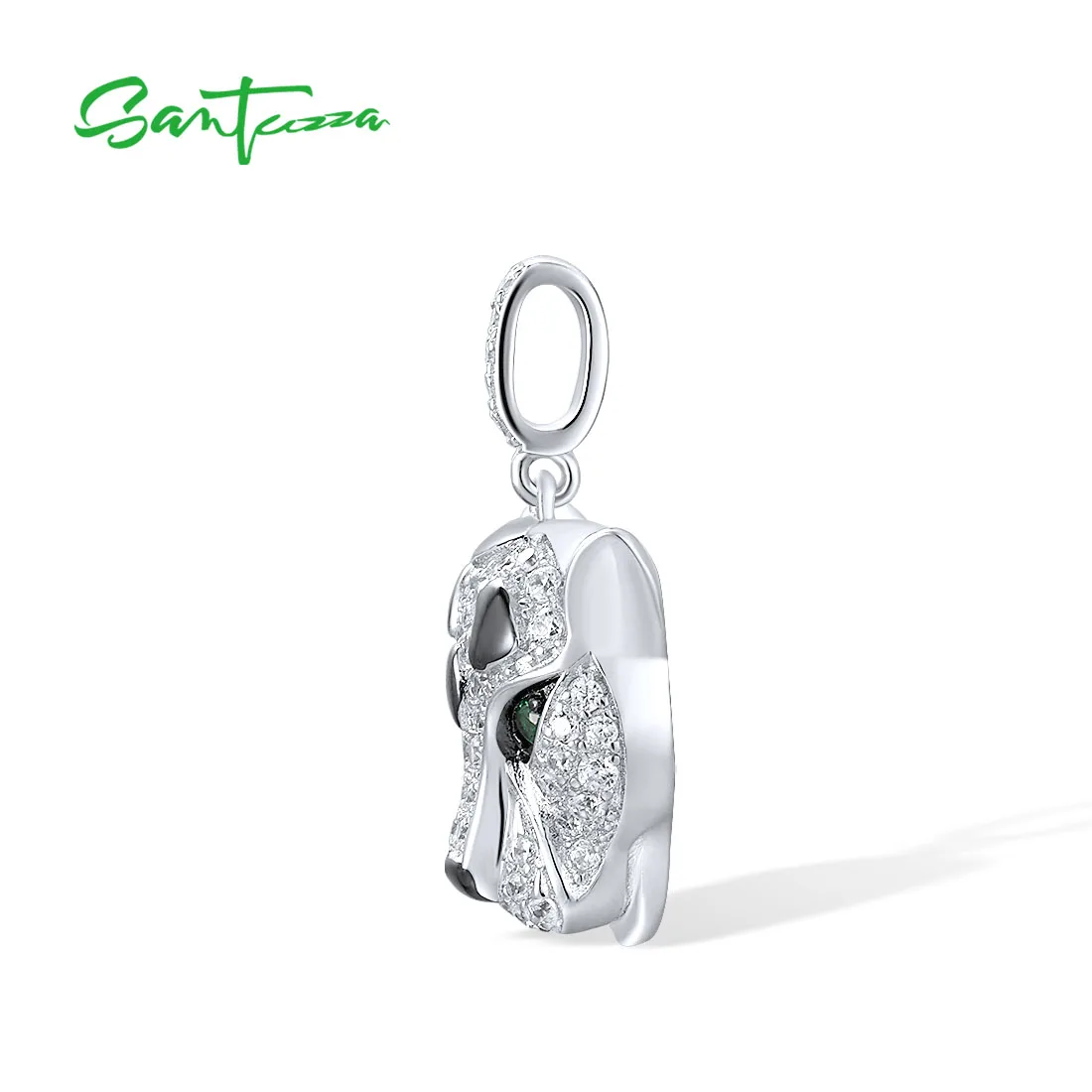 SANTUZZA 925 Sterling Silver Pendant For Women Sparkling Green Spinel White Cubic Zirconia Cute Leopard Trendy Fine Chic Jewelry