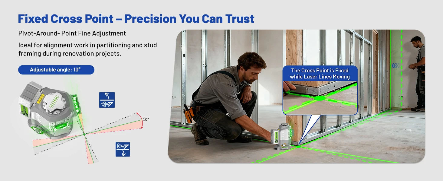 Pro 3D Laser Level Self Leveling with Pivot Around Point Fine Adjustment Green L