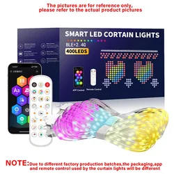 Enhanced RGB LED Curtain Lights with Bluetooth App Control - Waterproof Fairy String for DIY Text Display & Party Room Decor (DIY Curtain Lights)