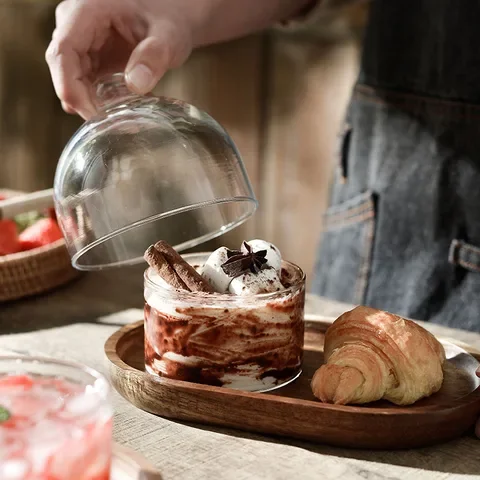 

Wooden Tray Glass Dessert Bowl Set Cafe Cake Tray Pizza Bread Pastry Tray Wooden Spoon Kitchen Utensils Solid Wood Dinner Plate