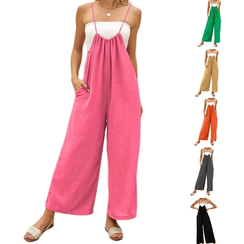 

Womens Loose Casual Sleeveless Jumpsuits Summer Wide Leg Rompers P8DB