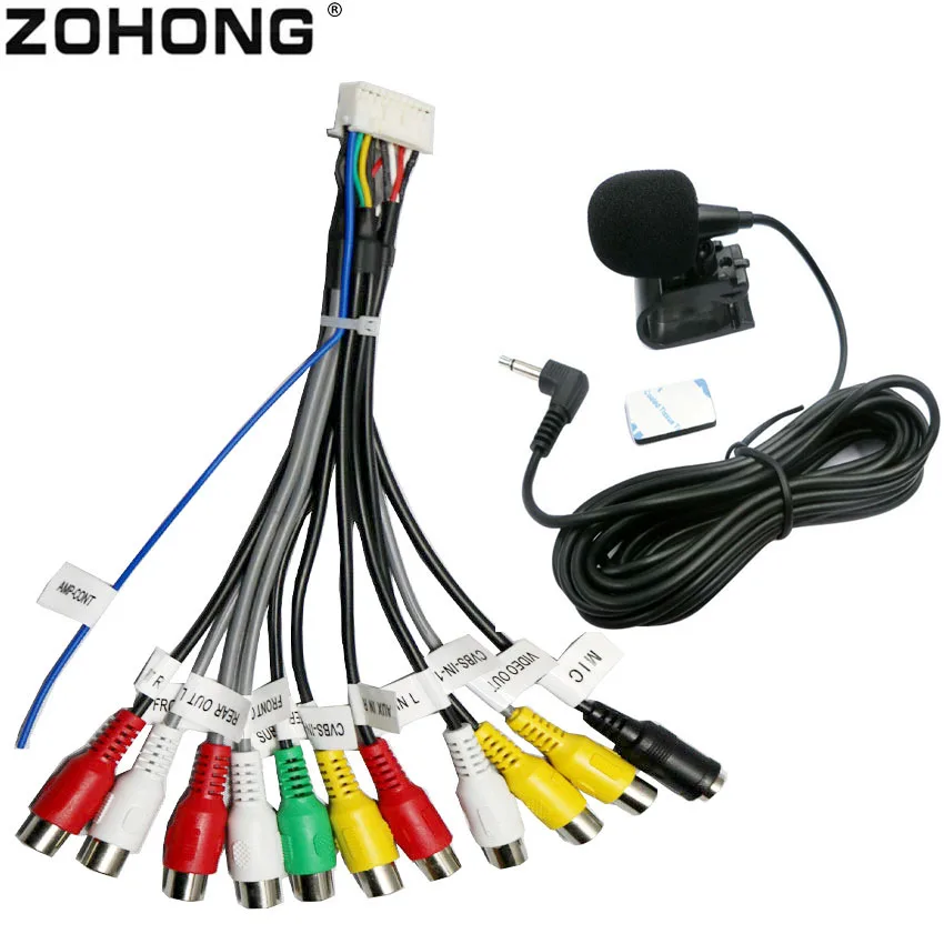 Android Car Head Unit Multimedia Radio Stereo 20P RCA Cable Audio Video In/Out Subwoofer with External Microphone