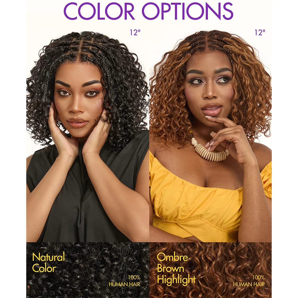 Boho Braided Deep Curly 7x5 Closure Lace with Braided Bob Glueless Wigs Human Hair Curly Deep Wave PrePlucked Bleached Knots Wig