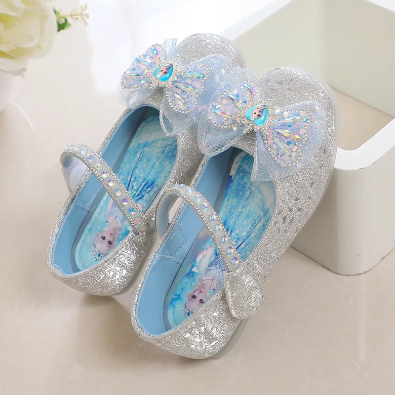 Kids'Casual Shoes Elsa Princess Frozen PU Leather Crystal Bow Spring Shoes For Girls Anti-slip Pink Blue Shoes Size 26-36 1
