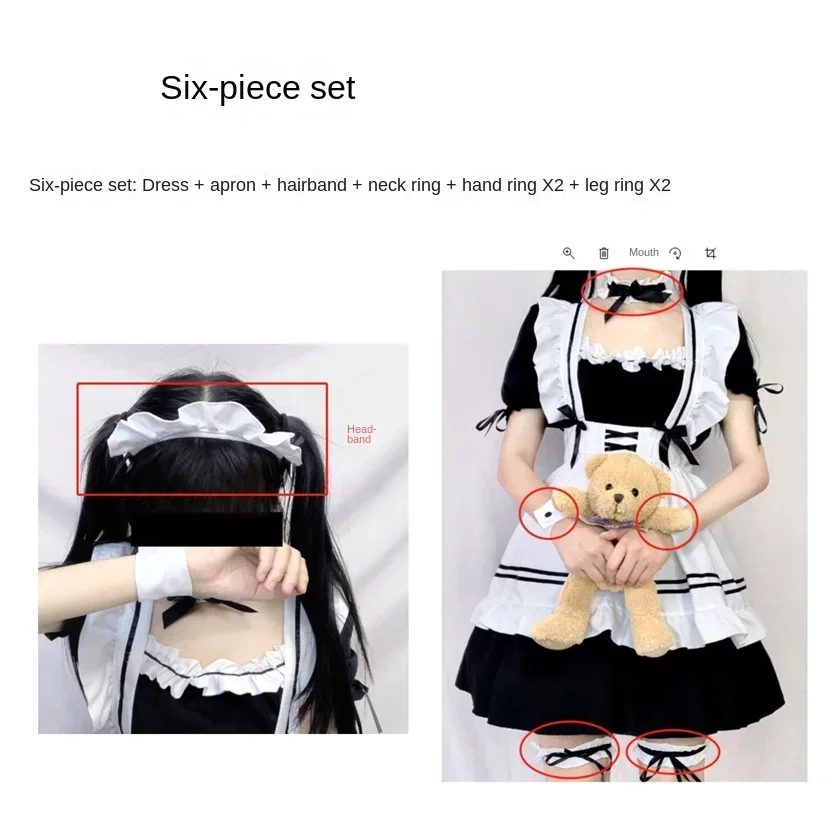 6pcs Set Cute Maid Costume Cosplay Hand Game Red Wine Sweet Maid Costume Lolita Anime Cosplay lolita cosplay costumes