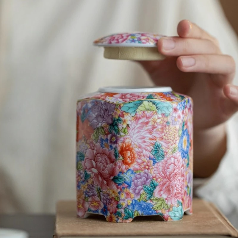 490ml Ceramic Tea Sealed Jar Household High-end Black Tea Pu'er Tea Can Moisture Proof Can Coffee Bean Storage Tank